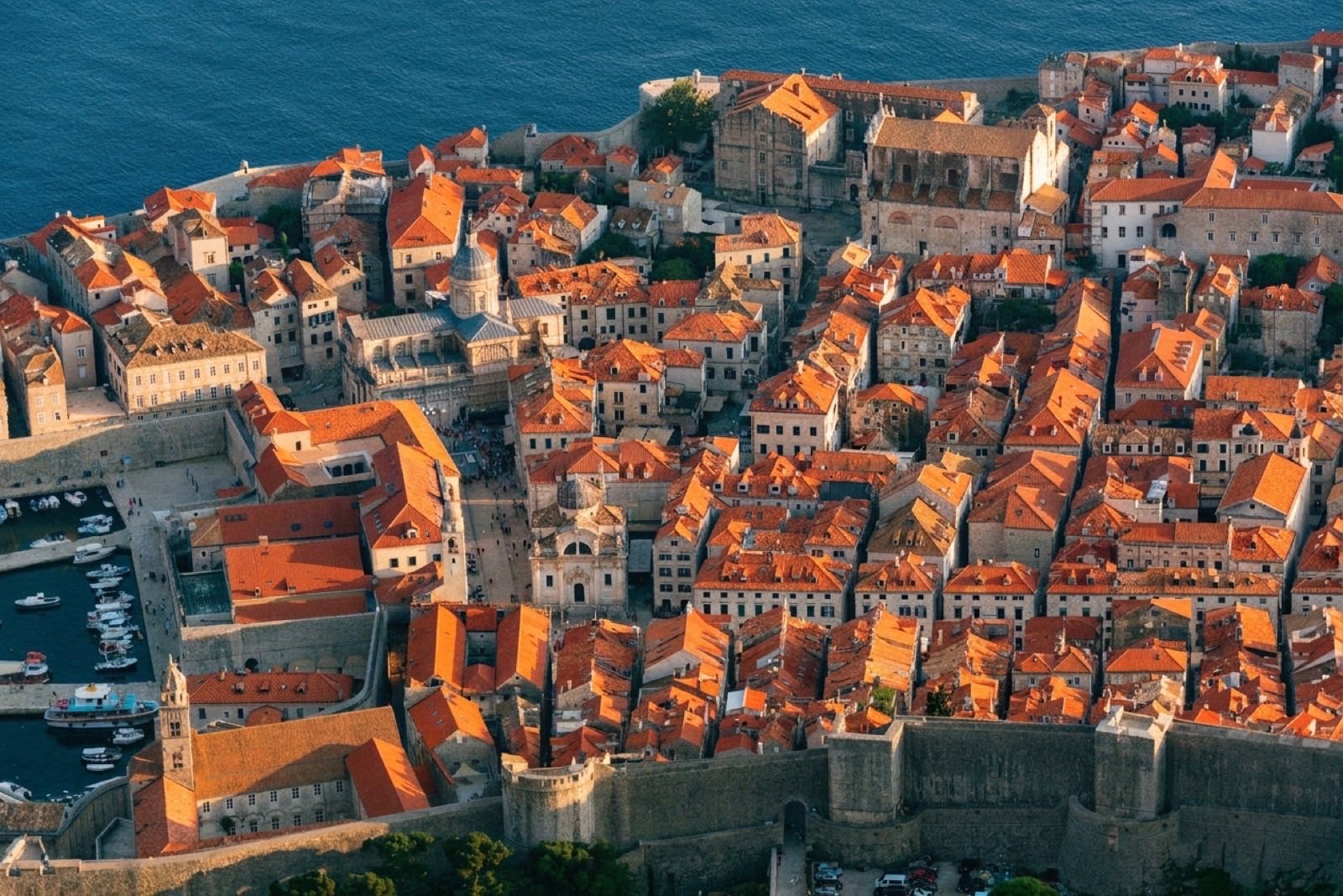 Dubrovnik old town rooftops from Srd at golden hour